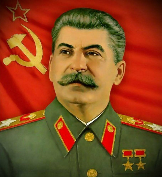 И.В. Сталин на фоне красного советского флага